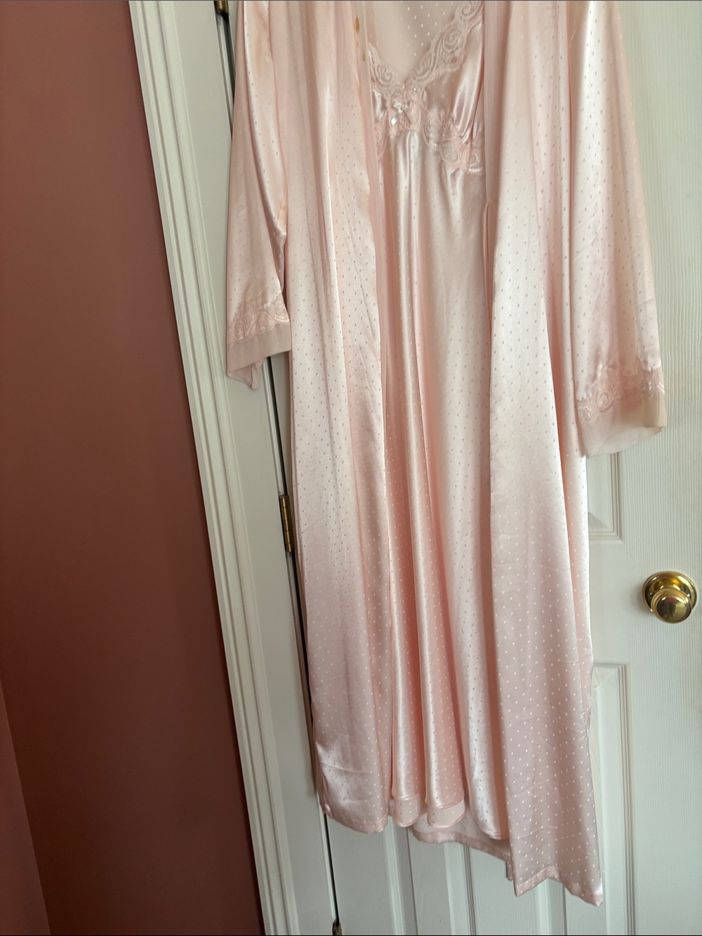 Linea Donatella Pale Blush Satin Robe and Nightgown Set - Picture 2 of 7